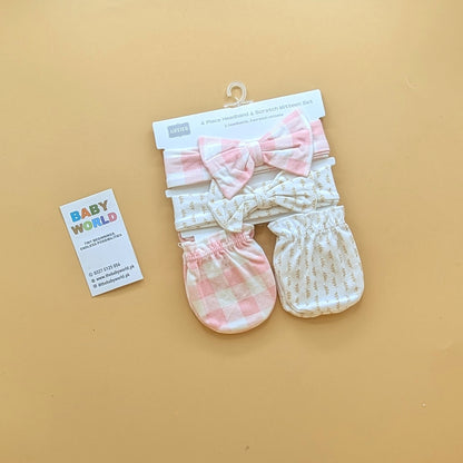 Baby 4 Piece Headband, & Mitten Set