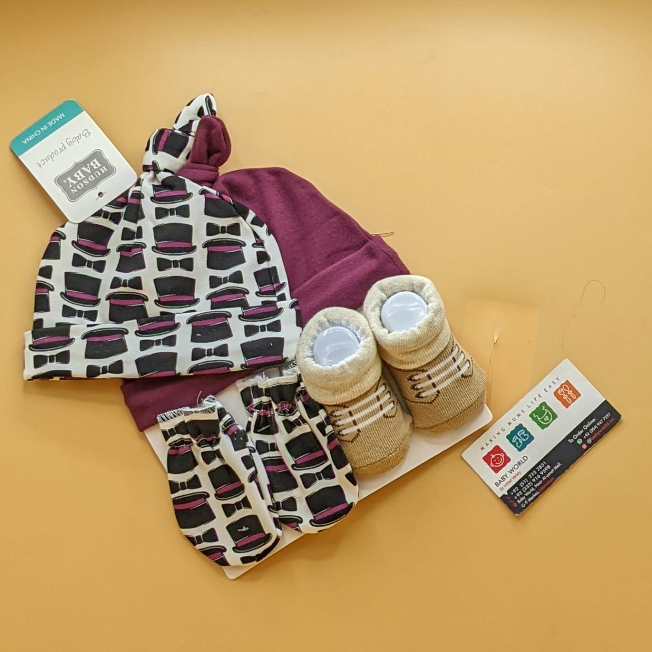 Pack of 2 Caps, Mittens & Booties Set