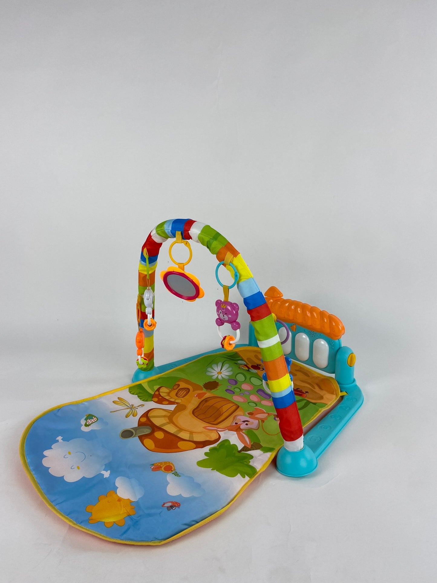Cartoon Baby Activity Gym Fitness Baby Musical Piano Play Gym Mat With Animal Rattle Toys