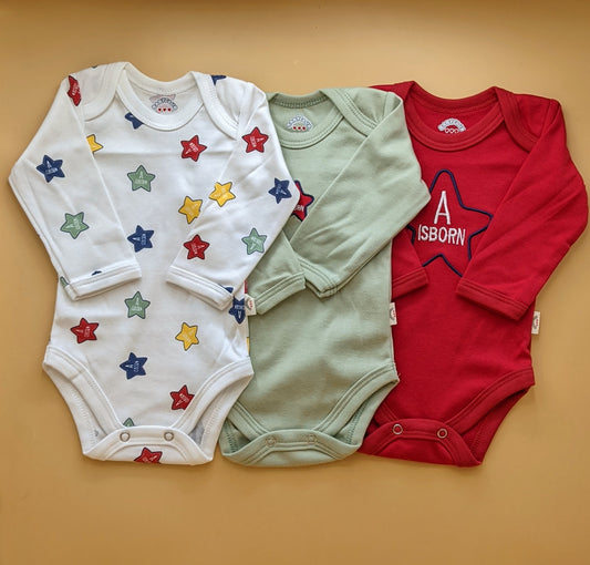 Pack of 3 Bodysuit - White, Green, Red - Stars ✨