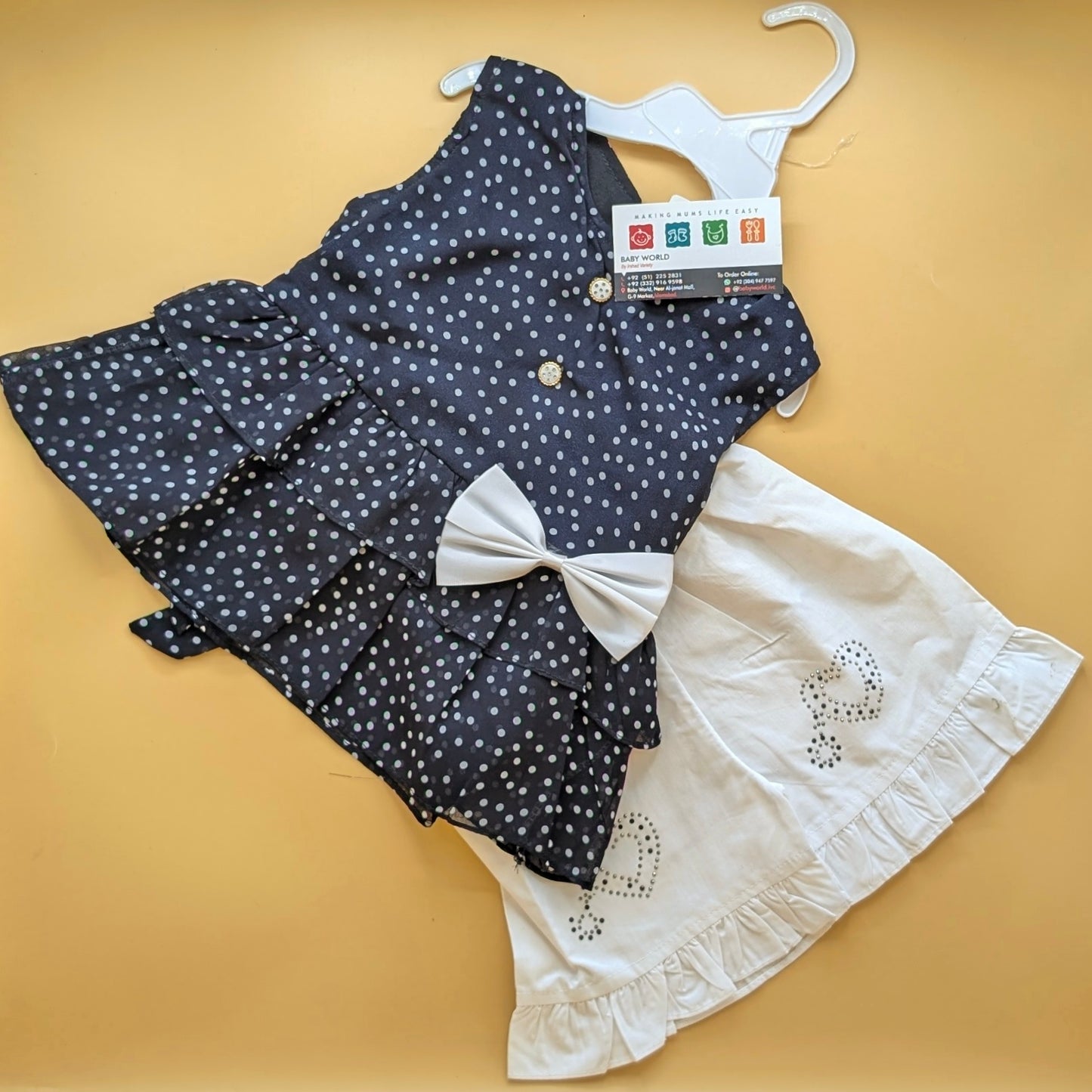 Frock with Pants & Headband - Bow/Dots