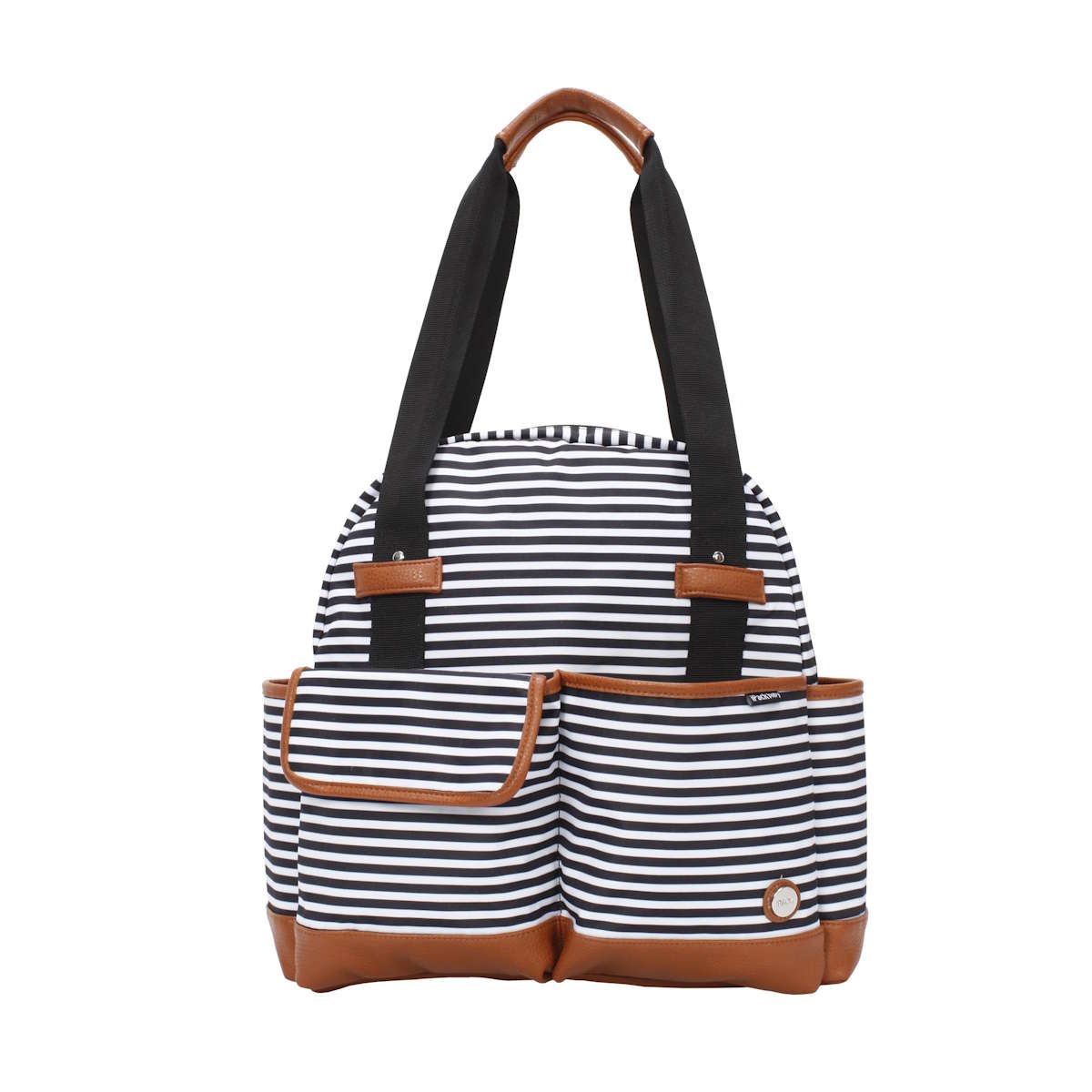 iPack Striped Insulated Diaper Tote Bag with Changing Pad & Adjustable Strap