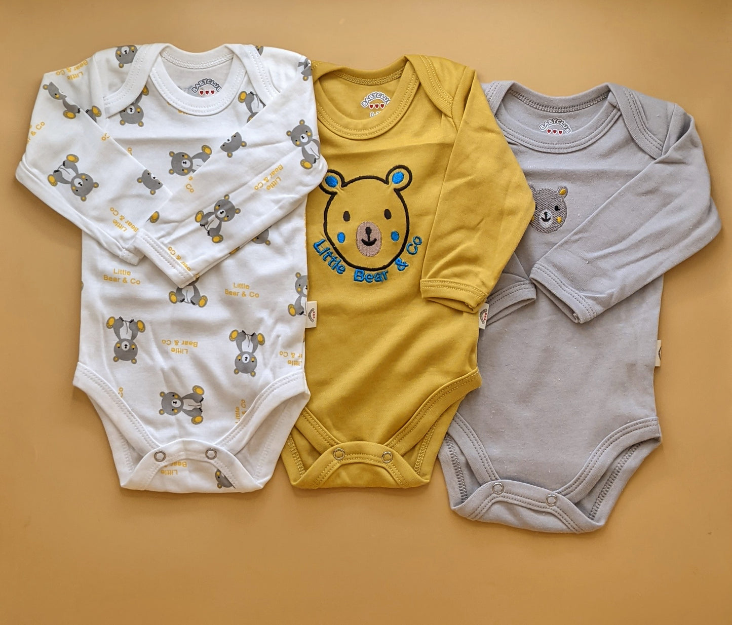 Pack of 3 Bodysuit - White, Mustard, Grey - Little Bear 🧸