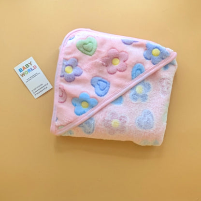 Baby Hooded Wrapping Sheet/Ac Blanket - Floral/Hearts - Winter