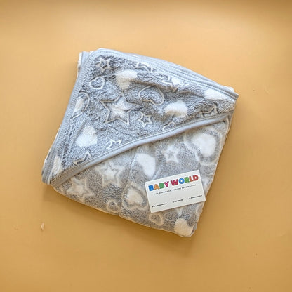 Baby Winter Hooded Wrapping Sheet/Ac Blanket - Heart/Star