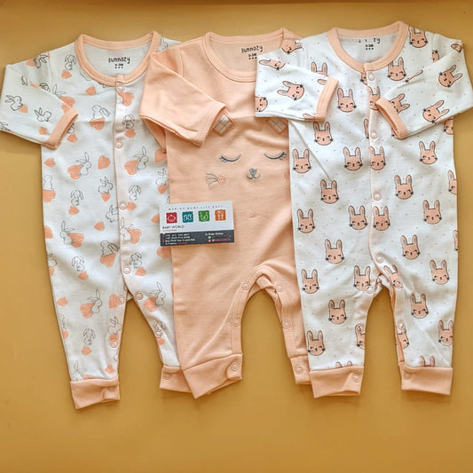 Pack of 3 Rompers/Sleep Suits - Kitty/Rabbit 🐇