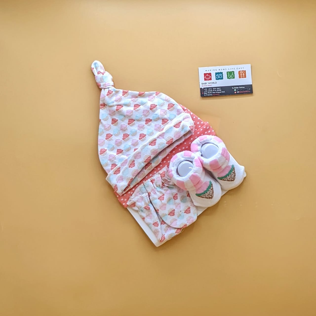 Pack of 2 Caps, Mittens & Booties Set