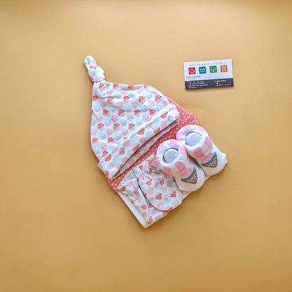 Pack of 2 Caps, Mittens & Booties Set