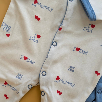 Pack of 3 Rompers/Sleep Suits - Mom, Dad, Me - Blue