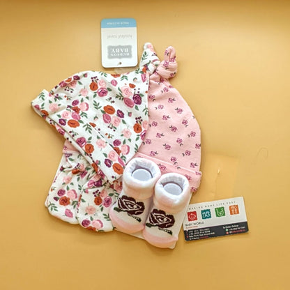 Pack of 2 Caps, Mittens & Booties Set