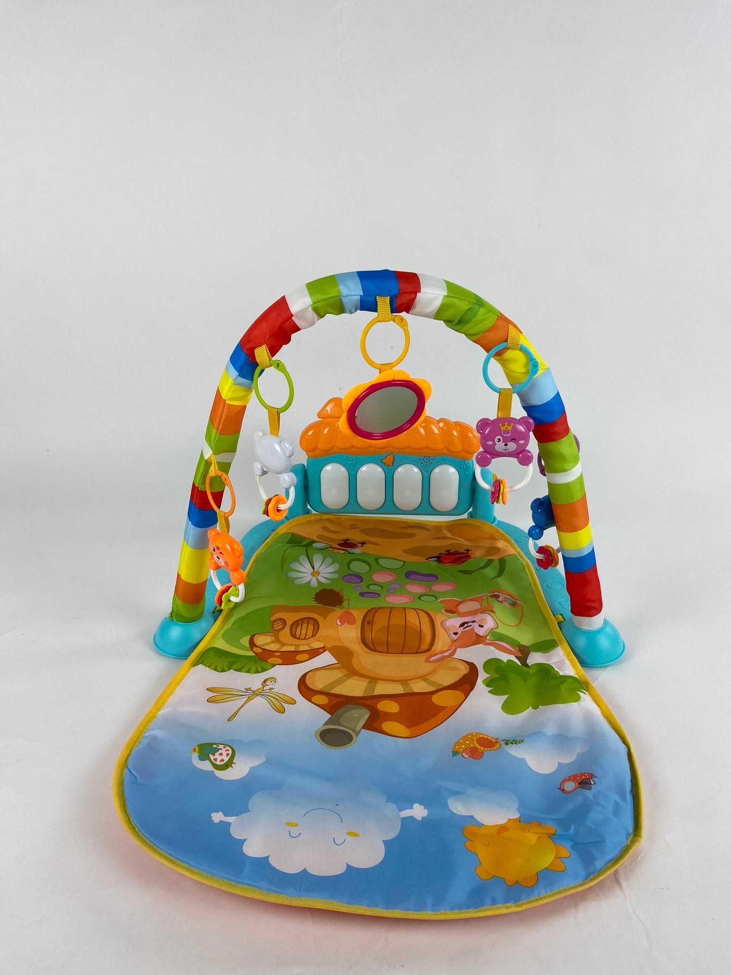 Cartoon Baby Activity Gym Fitness Baby Musical Piano Play Gym Mat With Animal Rattle Toys