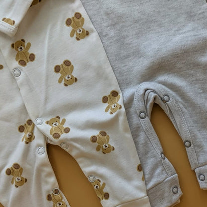 Pack of 3 Rompers/Sleep Suits - Bear 🐻 - Grey