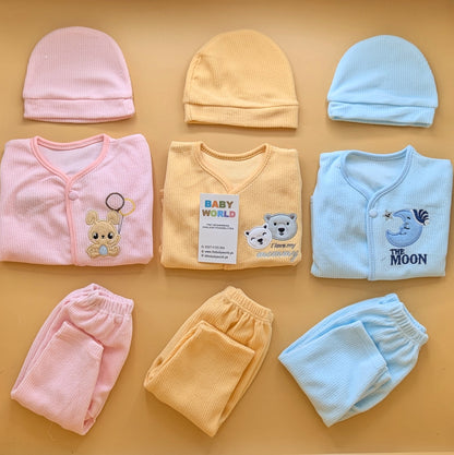 Baby Pack of 3 Suits with Cap - Winter - Corduroy - Blue, Orange, Pink