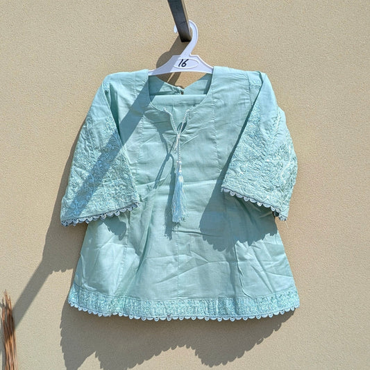 2 Pieces Baby Girl Embroidered Frock with Shalwar - Mint Green