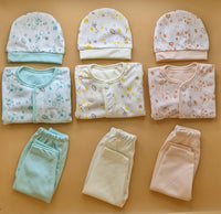 Pack of 3 Suits with Cap - Bear/Cloud  - Sea Green/Lemon/Peach