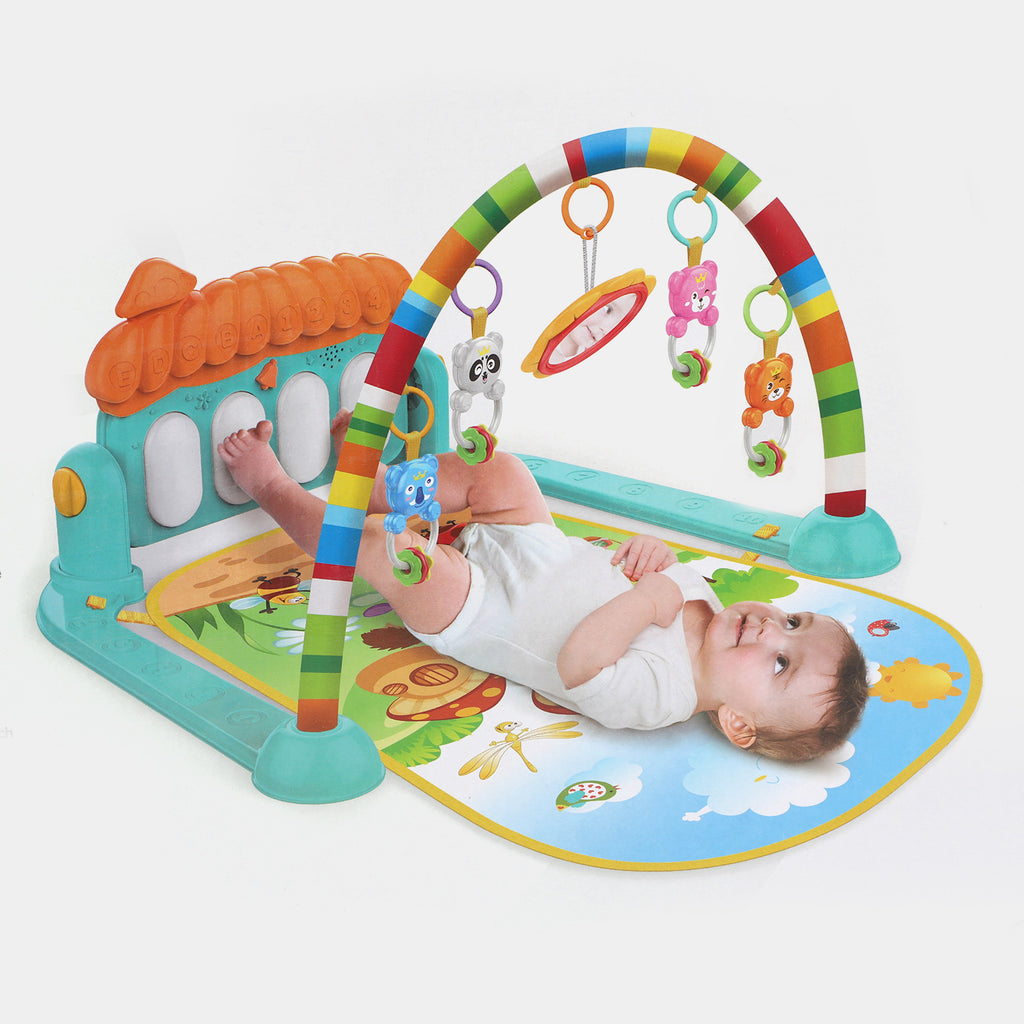 Cartoon Baby Activity Gym Fitness Baby Musical Piano Play Gym Mat With Animal Rattle Toys