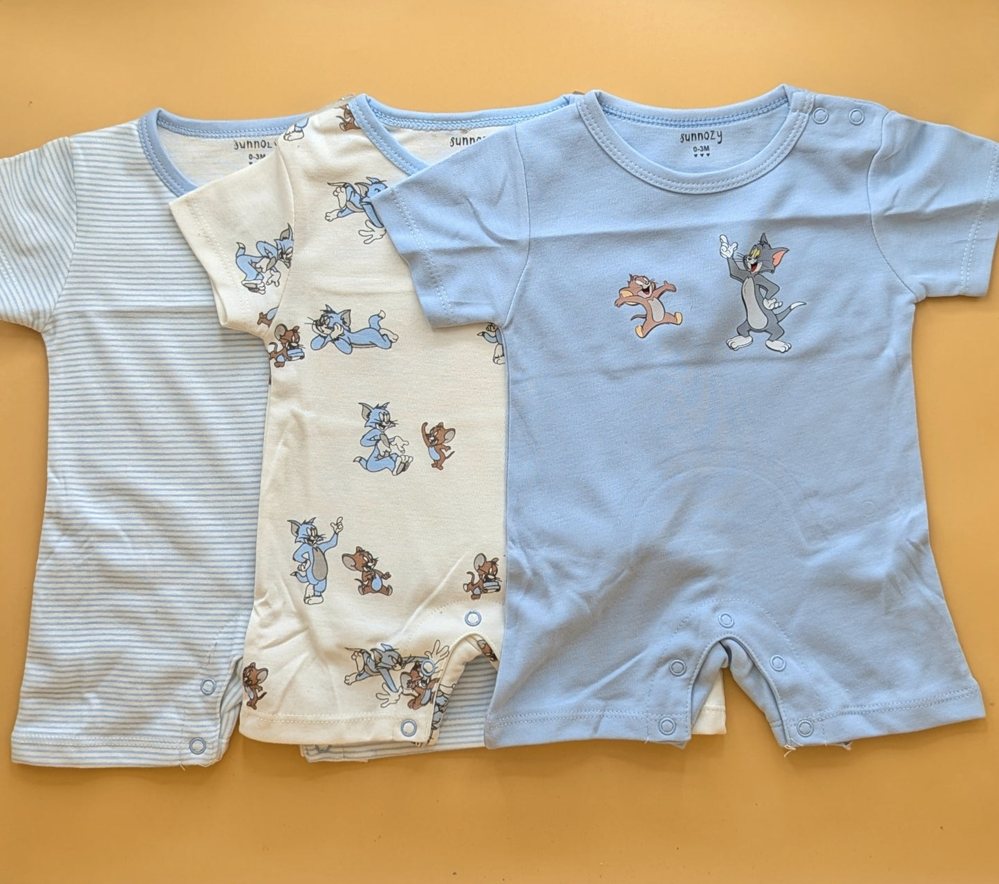 Pack of 3 Rompers/Sleep Suits Half Sleeves - Tom & Jerry - Blue