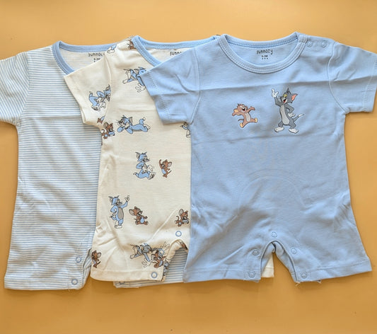 Pack of 3 Rompers/Sleep Suits Half Sleeves - Tom & Jerry - Blue