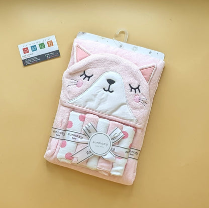 Hooded Bath Towel with 5 Pieces Face Towels