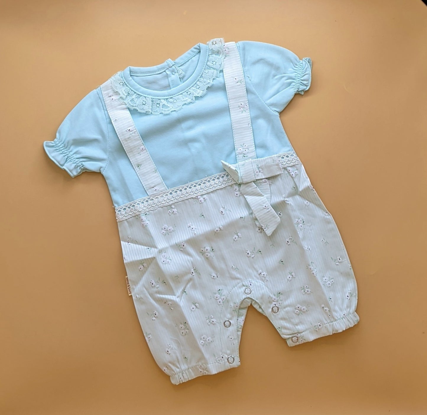 Romper - Half Sleeves - Flowers/Stripes