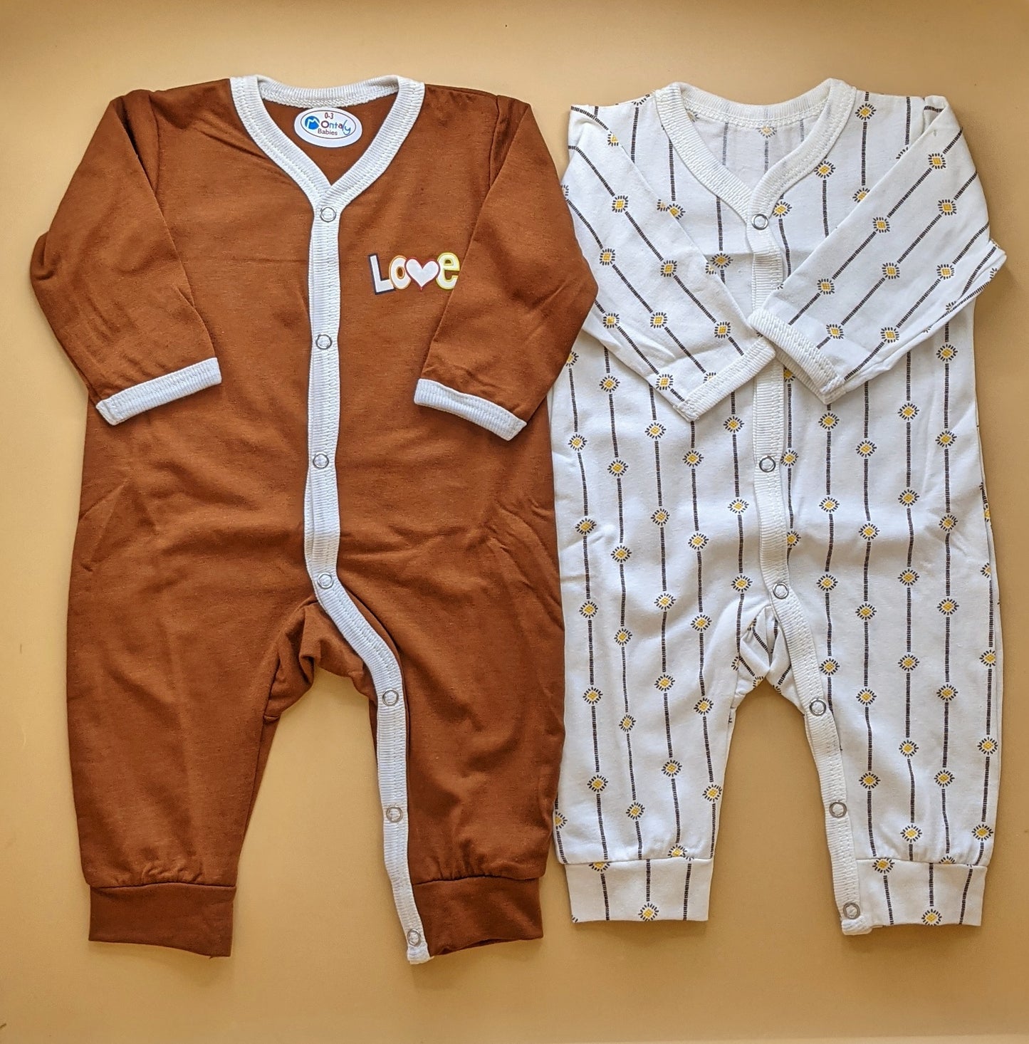 Pack of 2 Rompers - Love - Brown/Off-White