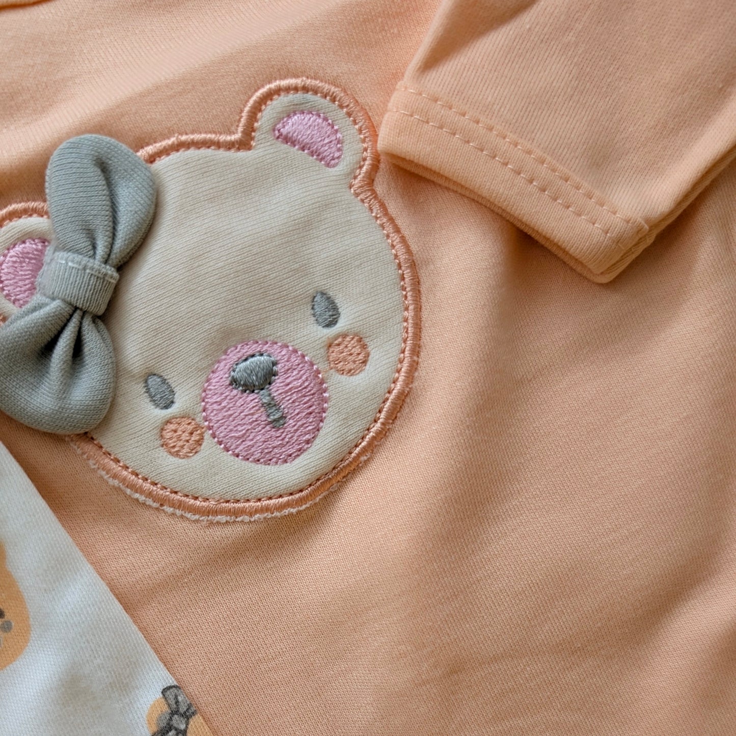 Pack of 3 Rompers/Sleep Suits - Bear/Bow - Peach