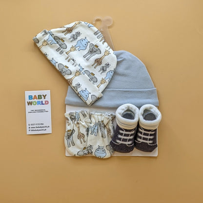 Pack of 2 Caps, Mittens & Booties Set