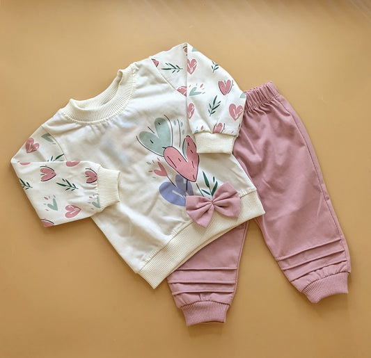 2 Piece Baby Suit - Bow/Hearts