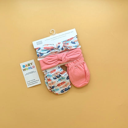 Baby 4 Piece Headband, & Mitten Set