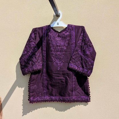2 Pieces Baby Girl Embroidered Kameez Shalwar - Plum