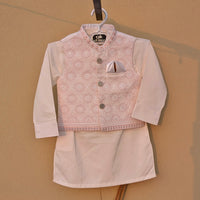 3 Pieces Premium Kameez Shalwar with Jamawar Waistcoat - Off-White