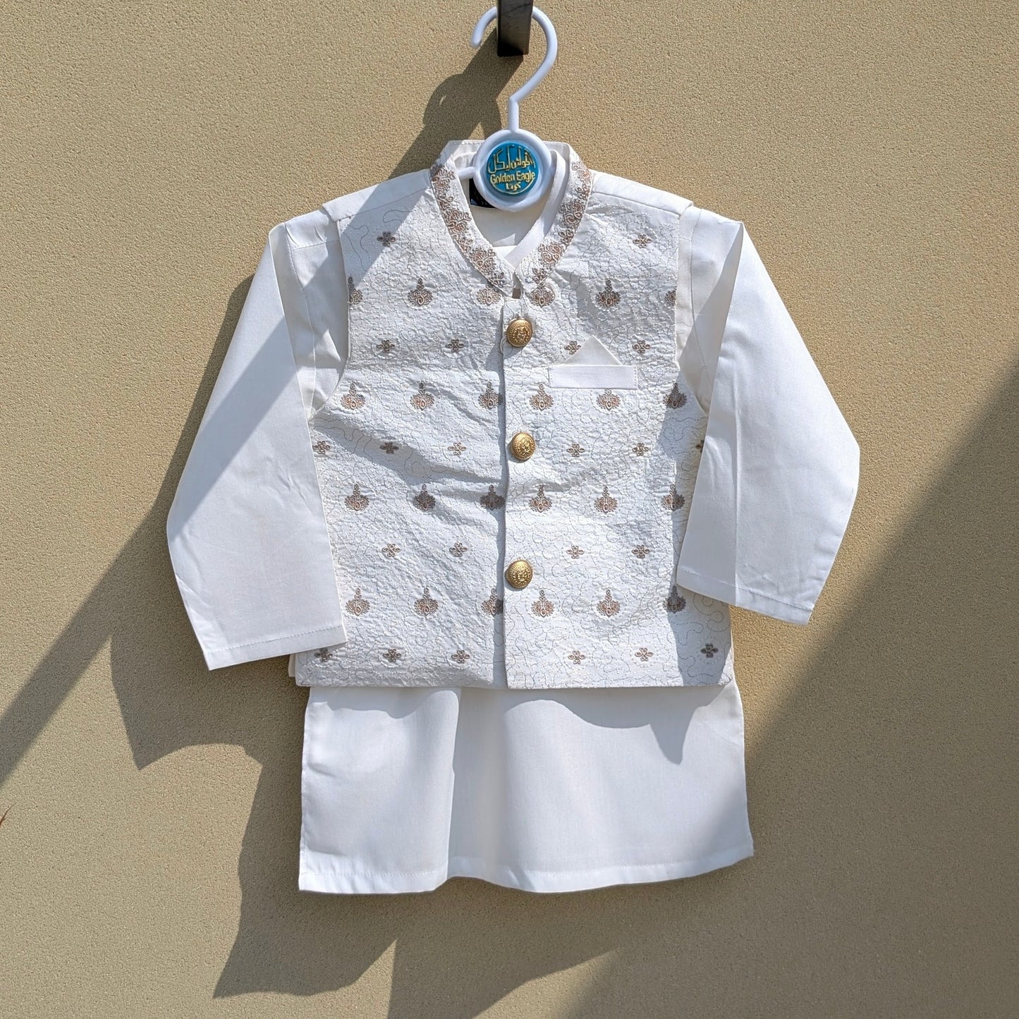 3 Pieces Kameez Shalwar with Embroidered Waistcoat - Chandell - Off-White