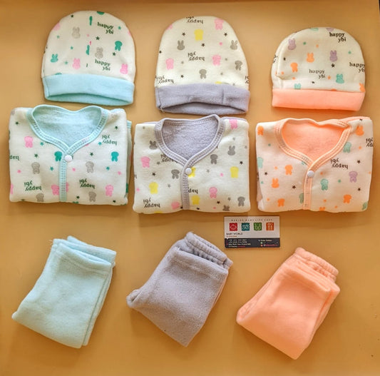 Pack of 3 Suits with Cap - Winter - Rabbit 🐰 - Peachy Orange/Light Green/Grey