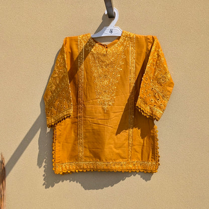 2 Pieces Baby Girl Embroidered Kameez Shalwar - Mustard