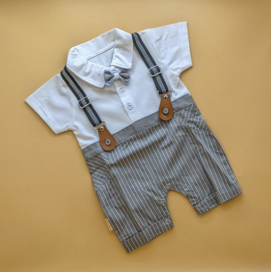 Romper - Half Sleeves - Bow/Stripes