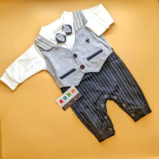 Full Sleeves Romper - Bow/Lines