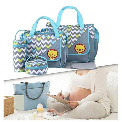 5 In 1 Zigzag Diaper Bag Set With Pockets With Bottle Bag With Lunch Bag