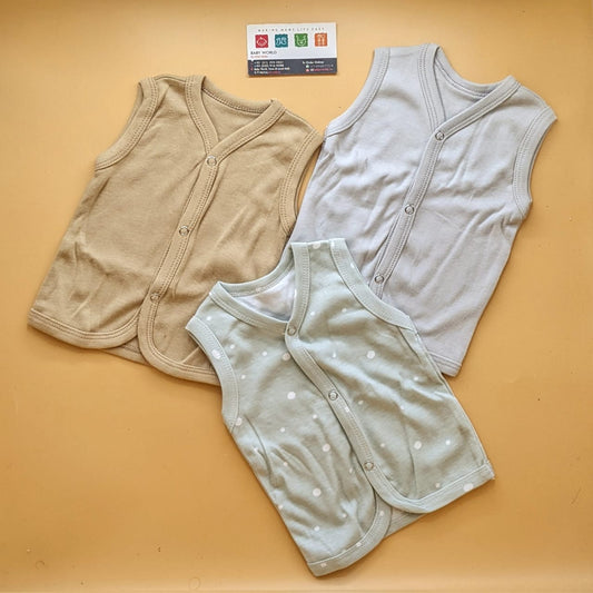 Pack of 3 Vests - Sleeveless - Brown/Green/Grey