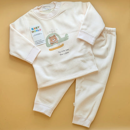 2 Pieces Premium Baby Suit - the little Bear flies a plane 🚁 - Winter
