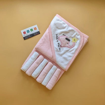 Hooded Bath Towel with 6 Washcloths