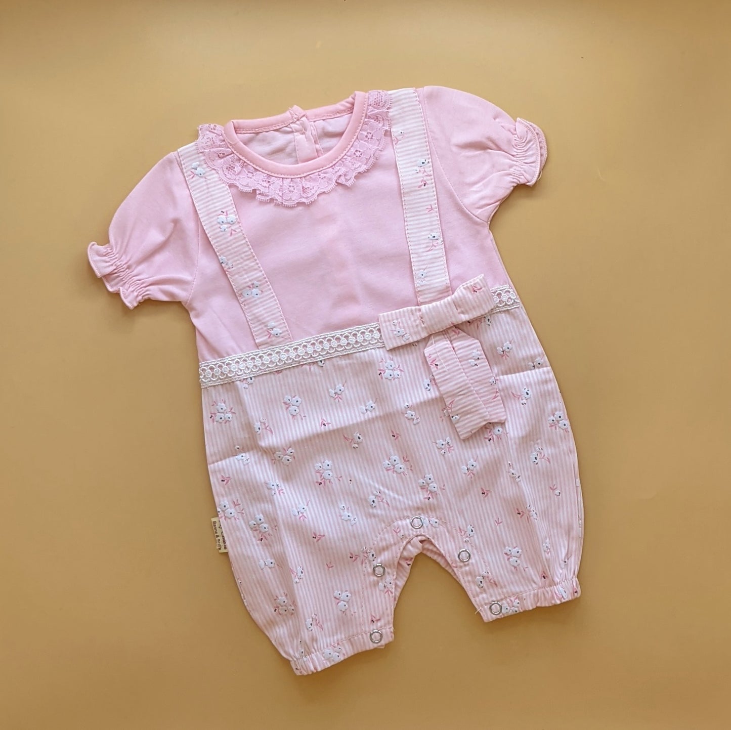 Romper - Half Sleeves - Flowers/Stripes