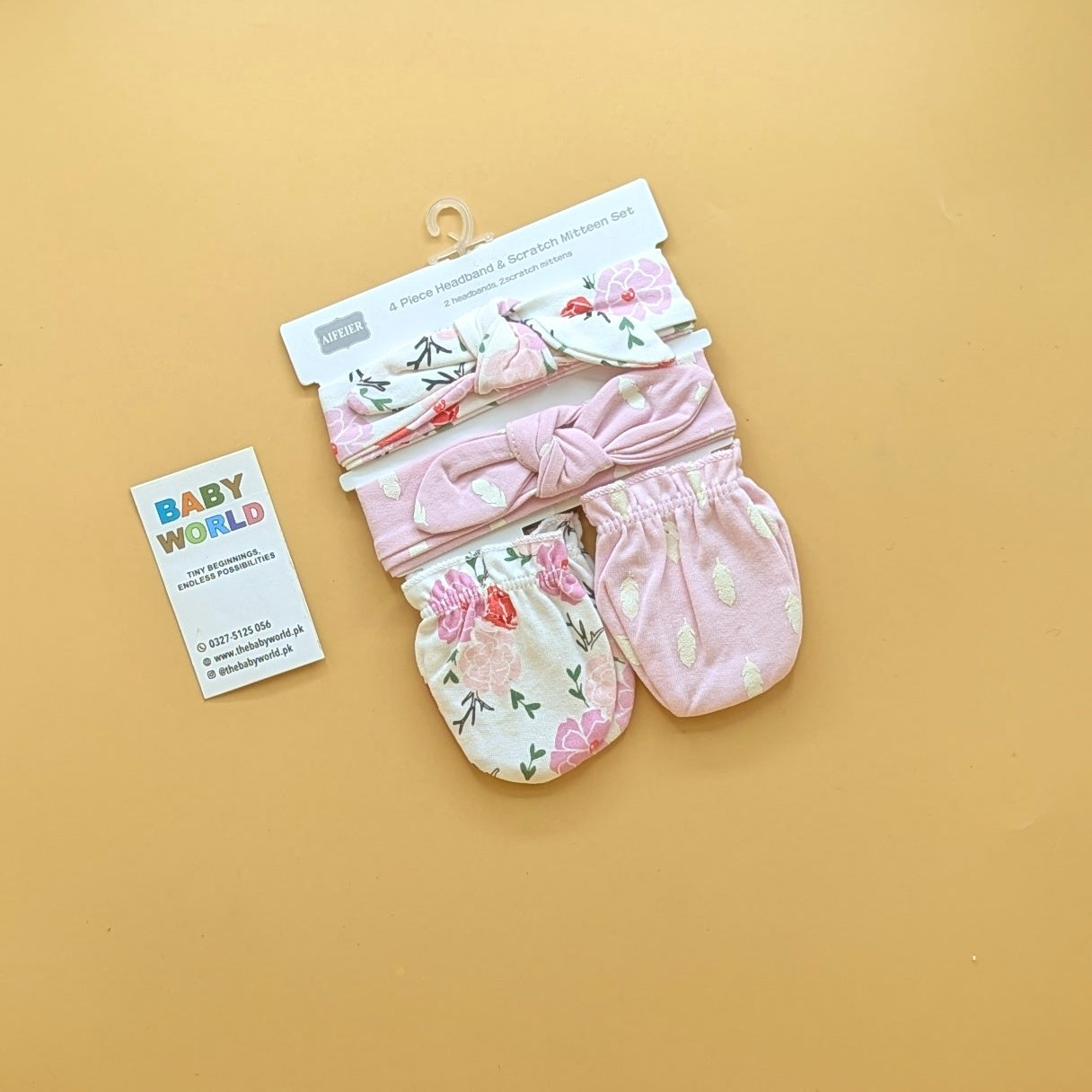 Baby 4 Piece Headband, & Mitten Set