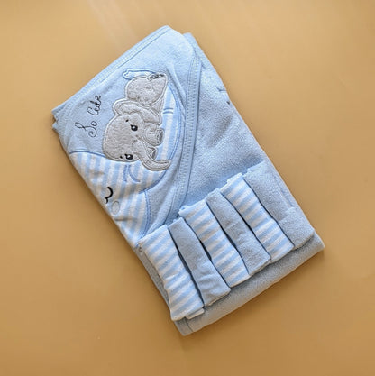 Hooded Bath Towel with 6 Pieces Face Towels