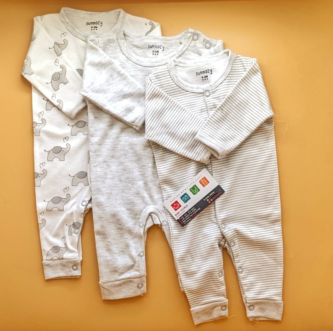 Pack of 3 Rompers/Sleep Suits - Grey - Elephant 🐘