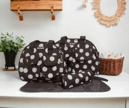 Baby Diaper Bag Set – 4 Piece Combo with Polka Dot Design (Large, Medium, Bottle Holder & Changing Mat)