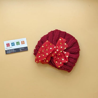 Baby Wool Cap - Bow/Dots - Winter