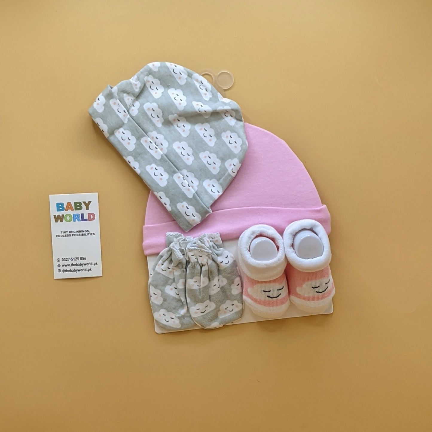 Pack of 2 Caps, Mittens & Booties Set