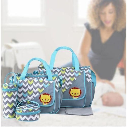 5 In 1 Zigzag Diaper Bag Set With Pockets With Bottle Bag With Lunch Bag