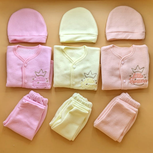 Pack of 3 Suits with Cap - Winter - Peach/Lemon/Pink - Little Princess