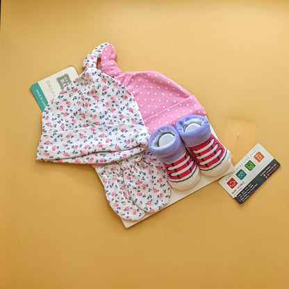 Pack of 2 Caps, Mittens & Booties Set